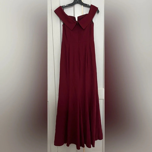 DESSY COLLECTION 3038 OFF-THE-SHOULDER TRUMPET GOWN WITH FRONT SLIT IN BURGUNDY - Picture 4 of 8